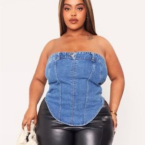 Plus Jean Waistband Detail Denim Corset Top